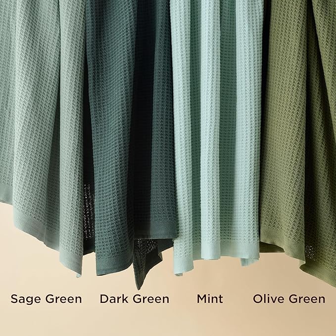 Bedsure Gentlesoft 100% Cotton Large Blanket Oversized King for Bed - Breathable Thick Waffle Weave Blanket for Summer, Couch Cover, Sage Green, 120x94 inches