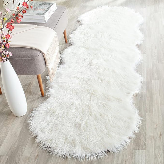 SAFAVIEH Faux Sheep Skin Collection Runner Rug - 2'6" x 8', Ivory, Silken Glam Design, Non-Shedding & Easy Care, 2.35-inch Thick Ideal for High Traffic Areas in Living Room, Bedroom (FSS117A)