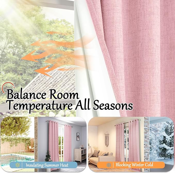 Lajode Baby Pink Linen Blackout Curtains 84 Inch Long for Living Room Narrow Window, 38 Inch Wide Thermal Insulated Light Blocking Small Curtains for Girls Bedroom Kids Nursery, 38x84 Inch 2 Panels