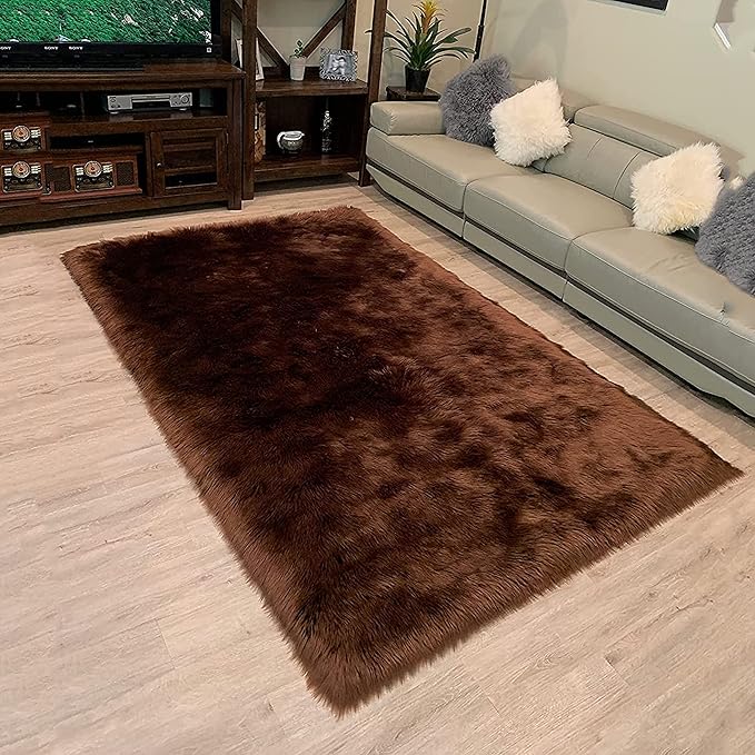 LAMBZY High Pile Super Soft Faux Sheepskin Rug (4'x6', Brown)