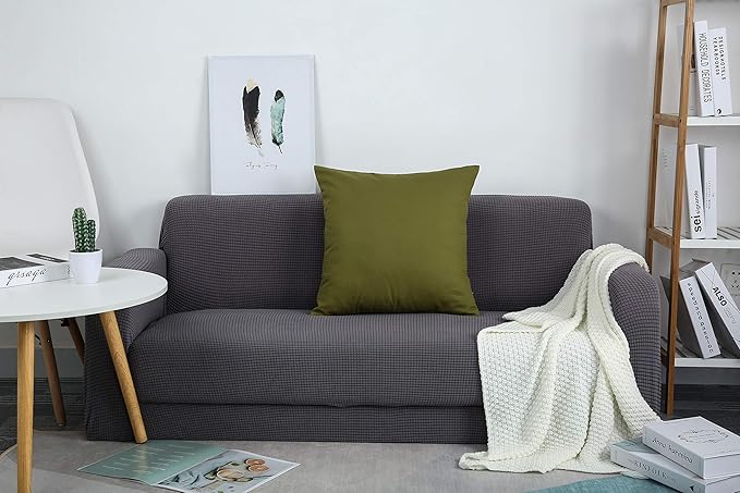 TangDepot Set of 2 Handmade Decorative Solid 100% Cotton Canvas Throw Pillow Covers/Cushion Covers, 45 Colors Available - (20"x20" 2 Pieces, Olive Green)