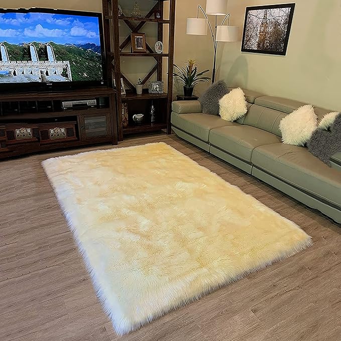 LAMBZY High Pile Super Soft Faux Sheepskin Rug (8'x11', Cream)