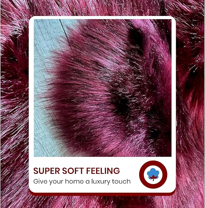 Free Shape Luxury Soft Fluffy Shag Area Rug Duo Decto 12 Pelts 6'x12', 180x360cm - Vegan Fur Ultra Soft Indoor Carpet Nursery Rugs for Bedroom Home Decor, Burgundy