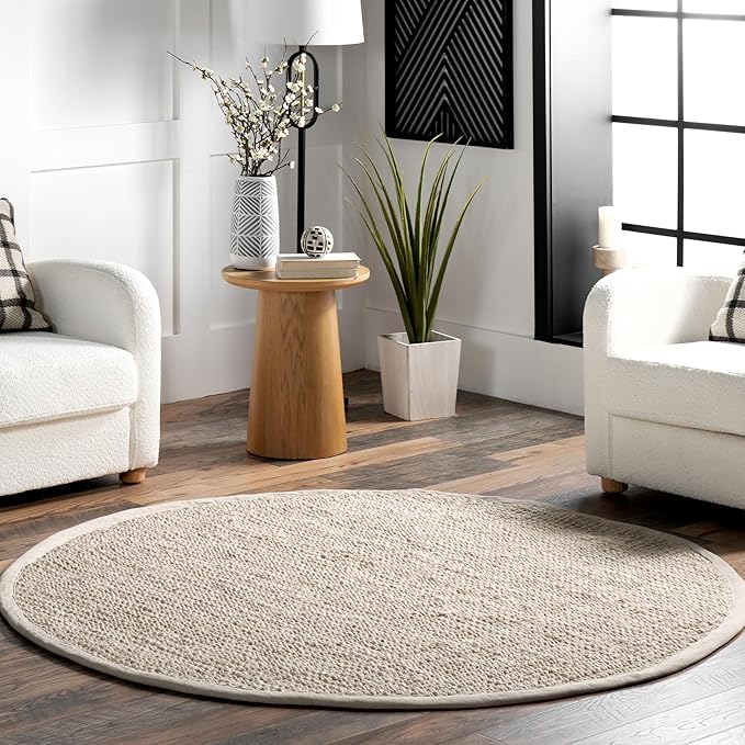 nuLOOM Ashli Solid Farmhouse Jute Area Rug, 8' Round, Off-white
