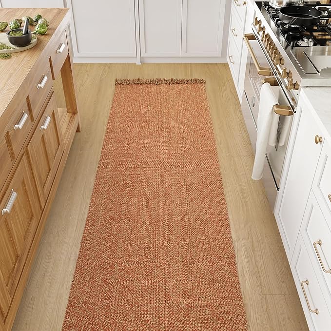 Collive Long Hallway Runner Rug 2.6' x 10', Washable Runner Indoor Entryway Rug, Terracotta Braided Woven Kitchen Runner Rugs Low-Profile Front Door Floor Carpet for Laundry Room Bedroom