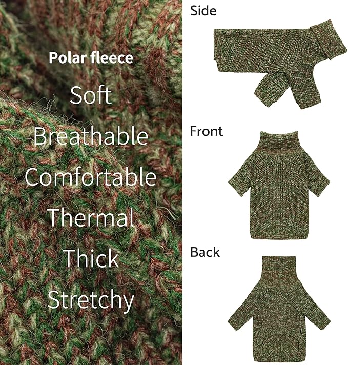 Fitwarm Knitted Turtleneck Dog Sweater, Thermal Dog Winter Clothes for Small Dogs Boy Girl, Holiday Pet Outfit, Heather Green, XL