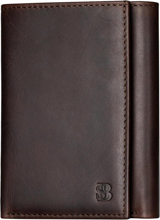 SERMAN BRANDS Trifold Wallet for Men - RFID Blocking Full Grain Leather, 11 Card Slots & ID Window, Slim Everyday Carry, Durable Stitching, Gift for Him