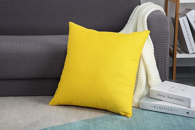 TangDepot Handmade Decorative Solid 100% Cotton Canvas Throw Pillow Covers/Pillow Shams, (24"x24", Yellow)