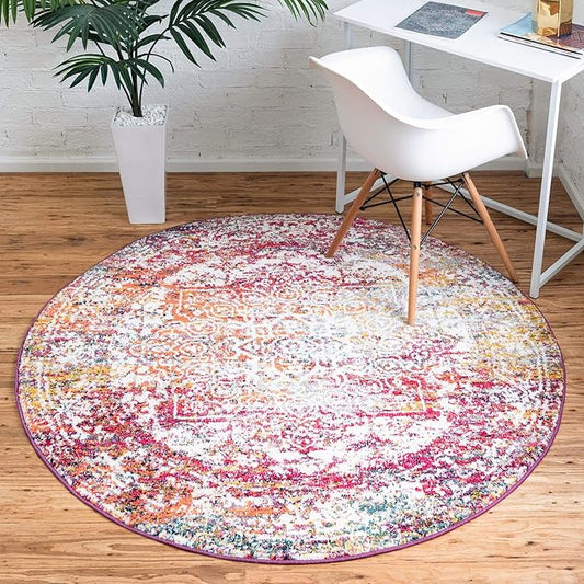 Rugs.com Arlington Collection Rug – 8 Ft Round Multi Medium-Pile Rug Perfect for Kitchens, Dining Rooms
