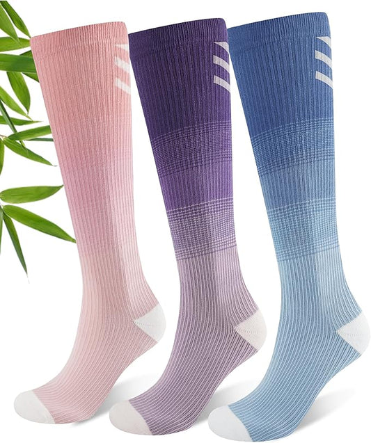 JODUCE 3 Pairs Compression Socks for Women, Bamboo Viscose 15-25 mmHg Knee High Support Socks for Pregnant Nurses Travel