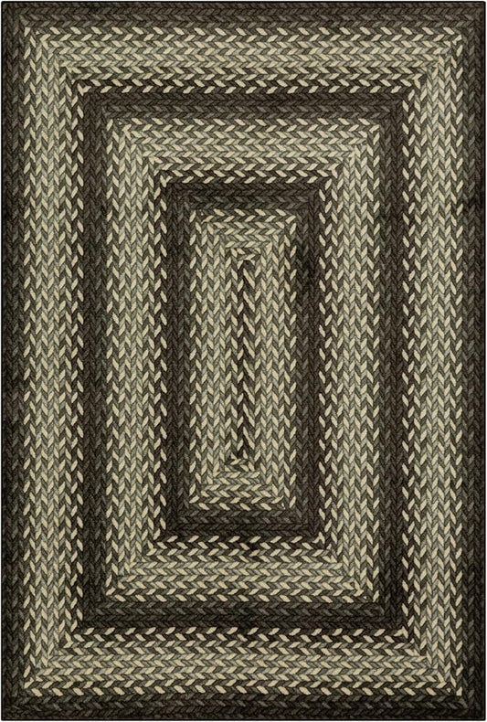 Maples Rugs Marion Bohemian Braided Design Print Area Rug – Made in USA – Low Pile, Non Slip Pet-Friendly Mat for Bedroom, Office, Living & Dining Room, 5' x 7', Black