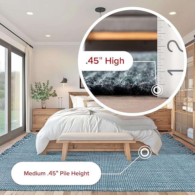 Nuloom Daniela Blue, 7'6" x 9'6", Handmade, Jute, Tassel, Soft and Textured, High Traffic, Stain Resistant, Easy Clean, Durable Area Rug for Bedroom, Living Room, Dining Space, Foyer, Entryway