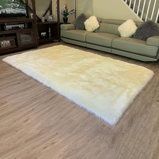 LAMBZY High Pile Super Soft Faux Sheepskin Rug (10'x13', Cream)