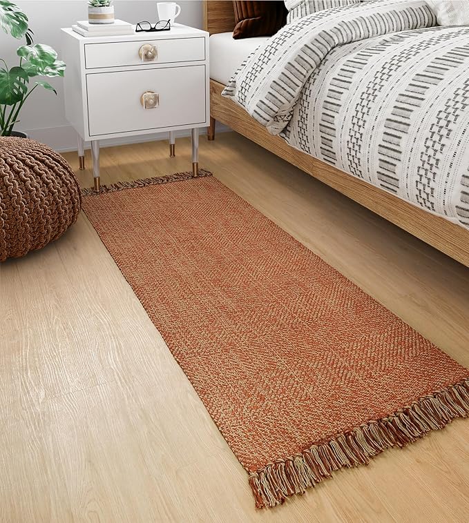 Collive Hallway Runner Rug, 2' x 5' Soft Washable Kitchen Runner Rug, Terracotta Contemporary Modern Laundry Room Rugs Indoor Hand-Woven Cotton Carpet for Bedroom Entryway Front Door