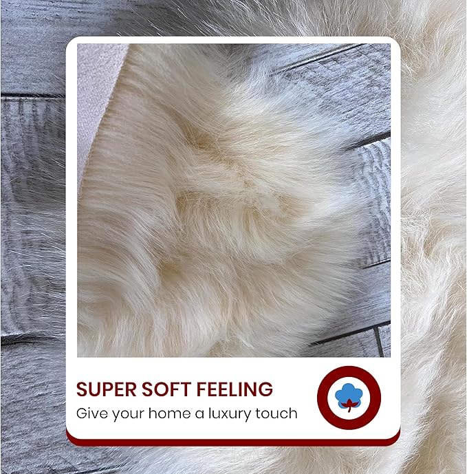 LAMBZY Faux Sheepskin Super Soft Hypoallergenic Silky Shag Rug for Living Room, Kids Room, Sofa (Double 2'x6', Cream)