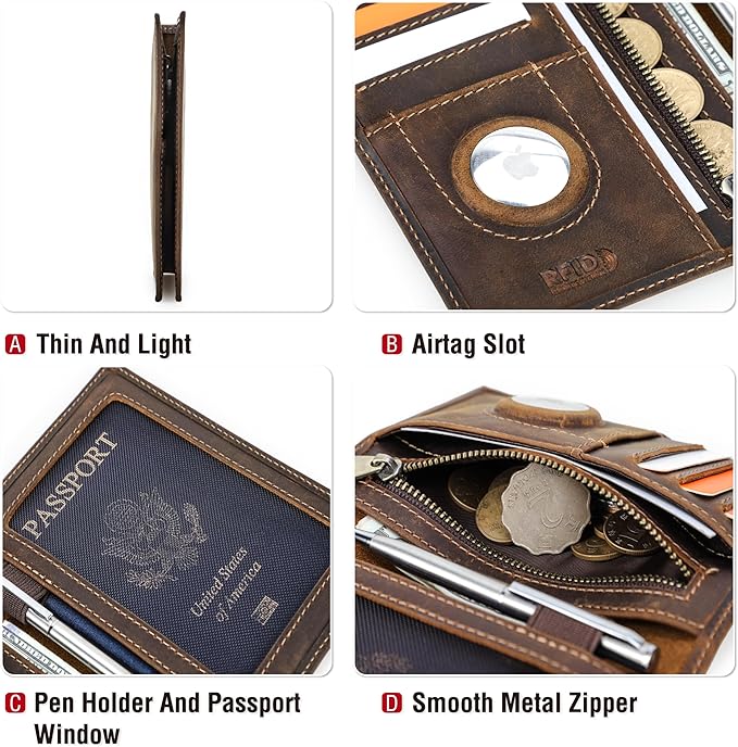 Top Grain Leather Single Travel Passport Wallet Embossing Badge for Unisex, Folio Design for Passport & Multi Cards, RFID Blocking for Passport/Cards/Checks/Bills/AirTag, Coffee Default, AU