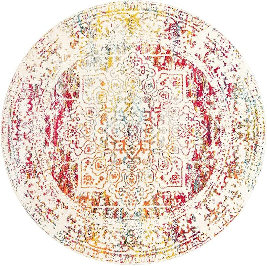 Rugs.com Arlington Collection Rug – 7 Ft Round Light Multi Medium-Pile Rug Perfect for Kitchens, Dining Rooms