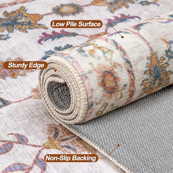Tangsoo 2x5 Runner Rug Hallway Washable Carpet Runner Non Slip Boho Vintage Floral Soft Low-Pile Indoor Rug for Entryway, Kitchen, Bedroom, Laundry, Bathroom (Sturdy Edge Hallway Runner)