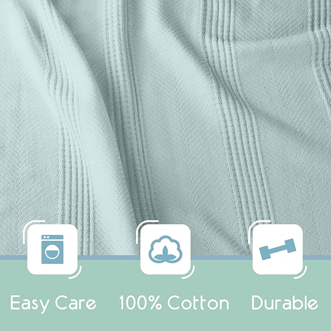 King Size 100% Cotton Blanket | Super Soft Breathable Lightweight Throw | All-Season Knit Blanket | Luxury Hotel Style | Easy Care | Oeko-Tex Certified | Light Blue