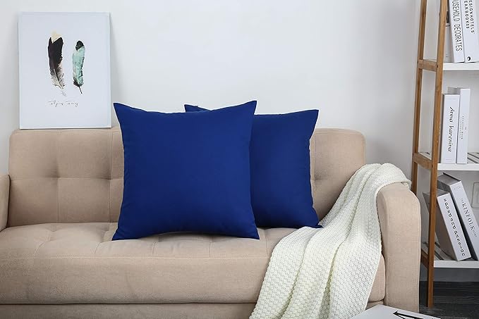 TangDepot Cotton Solid Throw Pillow Covers, 18" x 18" , Royal Blue, 1 Count (Pack of 1)