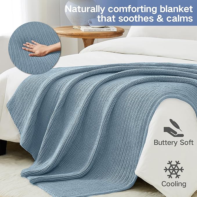 Guohaoi Knitted Weighted Blanket for Adults (Haze Blue 50"x75" 12lbs) No Beads Cooling Throw Blanket for Hot Sleepers, Home Decor Breathable Chunky Knit Heavy Blanket Use on Full Size Bed