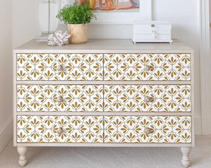 FLFK Wallpaper Border Gold and White Patterns Peel and Stick Wall Border Self Adhesive Wallpapers for Living Room Bedroom Kitchen Bathroom 9"x240"