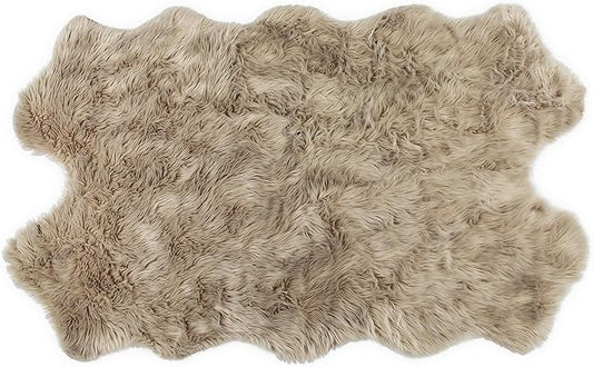 Nouvelle Legende Faux Fur Sheepskin Rug Quattro, Soft, Plush, Premium High-Pile Accent Rug for Bedrooms, Hallways & Living Spaces, Warm & Cozy, Faux Leather Backing, Easy Care, 43" x 73", Brown