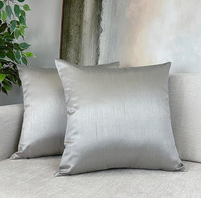 Aiking Home Collection 26x26 Inches Faux Silk Square European Shams, Zipper Closure, Silver (Set of 2)