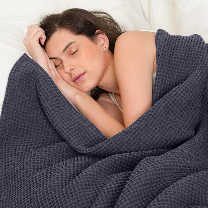 Organic Cotton Waffle Blanket Queen Size (90" x 90") Lightweight, Breathable and Soft, Luxurious Best Waffle Blankets All-Season - Summer, Spring, Winter (Grey)
