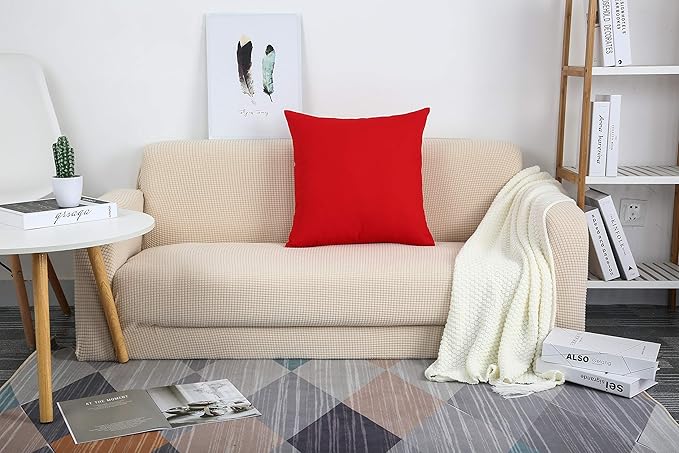 TangDepot Set of 2 Handmade Decorative Solid 100% Cotton Canvas Throw Pillow Covers/Cushion Covers, 45 Colors Available - (20"x20" 2 Pieces, Red)