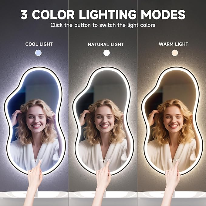 Hasipu Irregular Bathroom Mirror with Lights - 20"x35" LED Asymmetrical Wall Mirror, Abstract Modern Lighted Vanity Mirror for Wall, Anit-Fog, Dimmable, Memory, Vertical/Horizontal (Black