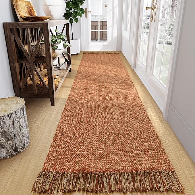 Collive Long Hallway Runner Rug 2.6' x 10', Washable Runner Indoor Entryway Rug, Terracotta Braided Woven Kitchen Runner Rugs Low-Profile Front Door Floor Carpet for Laundry Room Bedroom