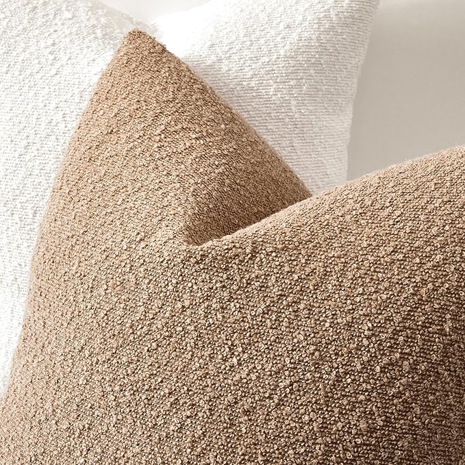 Boucle Decorative Throw Pillow Covers for Couch Set of 2, 16x16 inches, Camel