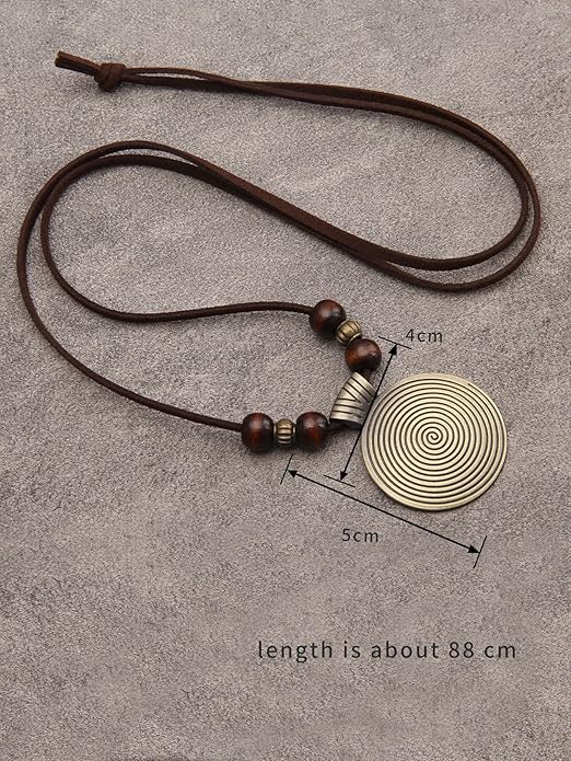 Leather Necklace for Women Boho Choker Necklace Long Cord Leather Pendant Bohemian Neckalce Vintage Alloy Pendant Leather Rope Necklace Wooden Necklaces for Women