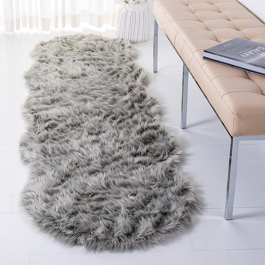 SAFAVIEH Faux Sheep Skin Collection Runner Rug - 2'6" x 6', Grey, Silken Glam Design, Non-Shedding & Easy Care, 2.35-inch Thick Ideal for High Traffic Areas in Living Room, Bedroom (FSS115D)