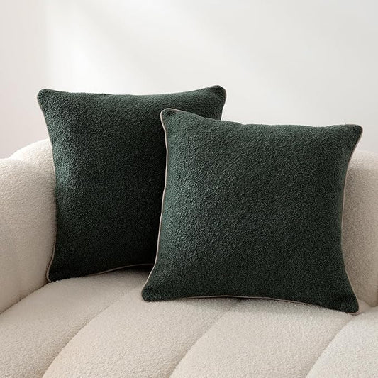 Amazon Basics Boucle Throw Pillow Covers for Couch, Living Room, Home Decor with Hidden Zipper, Green, 22×22in, Pack of 2
