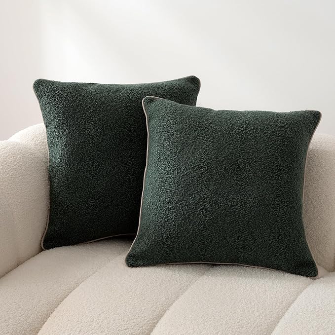 Amazon Basics Boucle Throw Pillow Covers for Couch, Living Room, Home Decor with Hidden Zipper, Green, 26×26in, Pack of 2