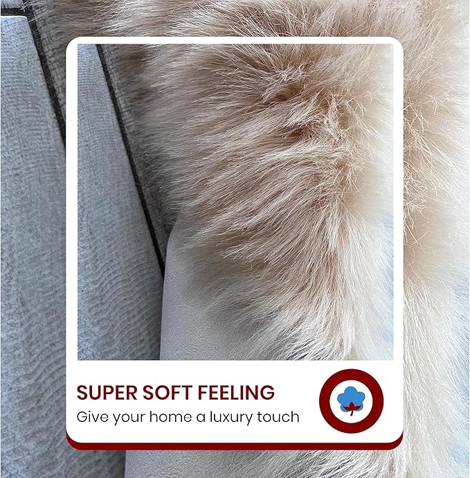 LAMBZY Faux Sheepskin Super Soft Hypoallergenic Silky Shag Rug for Living Room, Kids Room, Sofa (Sexto 6 Pelts 6'x6', Beige)