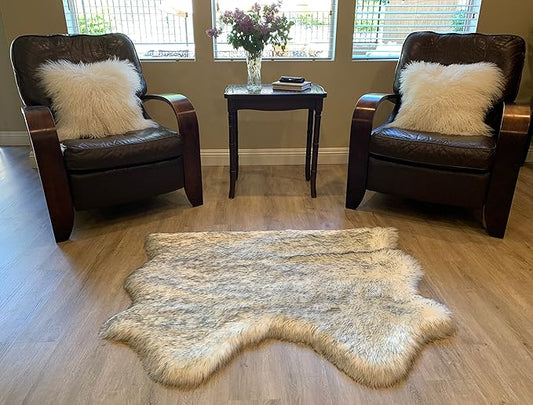 LAMBZY Faux Sheepskin Super Soft Hypoallergenic Silky Shag Rug for Living Room, Kids Room, Sofa (Double Side by Side 3'x4, White/Black Tips)