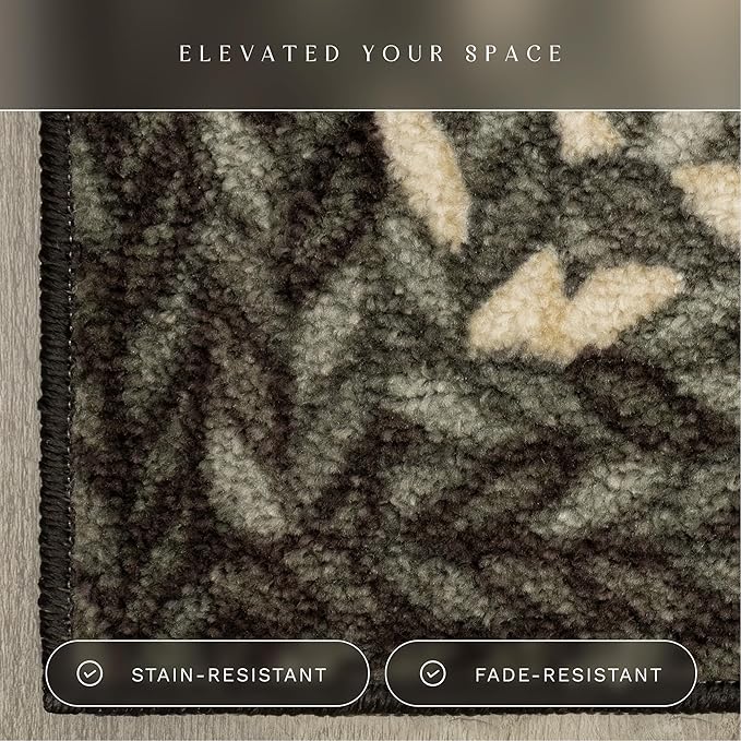 Maples Rugs Marion Bohemian Braided Design Print Runner Rug – Made in USA – Washable, Non Slip Indoor Long Carpet for Hallway, Kitchen, and Laundry Room, 2' x 8', Black