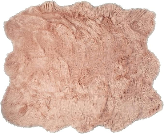 Luxe Gordon Faux Fur Rug with Soft and Fluffy Pile | Machine Washable Living Room Rug with Anti-Slip Backing | Cruelty-Free Area Rugs for Office or Bedroom, Dusty Rose, 5 ft x 6 ft