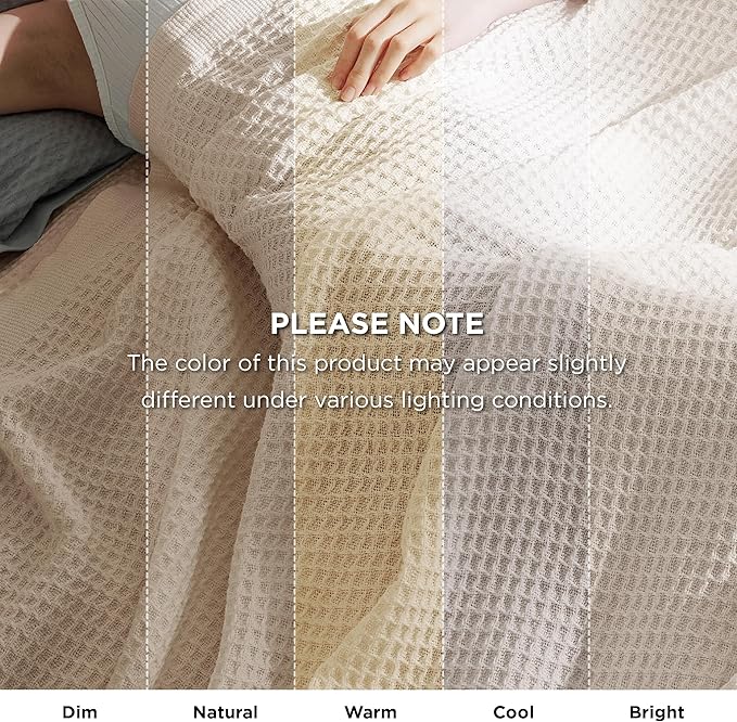Bedsure Gentlesoft 100% Cotton Large Blanket Oversized King for Bed - Breathable Thick Waffle Weave Blanket for Summer, Couch Cover, Light Beige, 120x94 inches