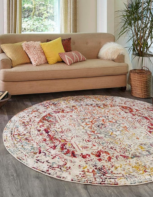 Rugs.com Arlington Collection Rug – 8 Ft Round Multi Medium-Pile Rug Perfect for Kitchens, Dining Rooms