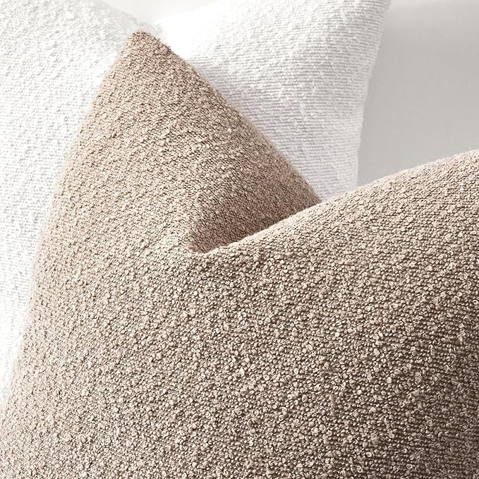 Boucle Decorative Throw Pillow Covers for Couch Set of 2, 26x26 inches, Oatmeal