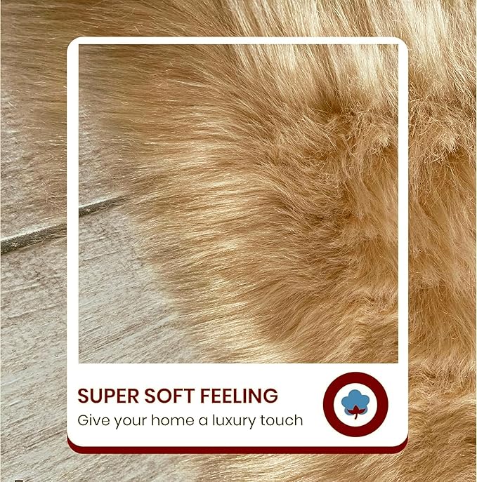 Free Shape Luxury Soft Fluffy Shag Area Rug Double Side by Side 3'x4', 90x120cm - Vegan Fur Ultra Soft Indoor Carpet Nursery Rugs for Bedroom Home Decor, Camel