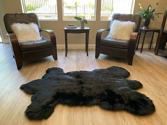 LAMBZY Faux Sheepskin Super Soft Hypoallergenic Silky Shag Bear Rug for Living Room, Kids Room, Sofa (4'x6', Black)
