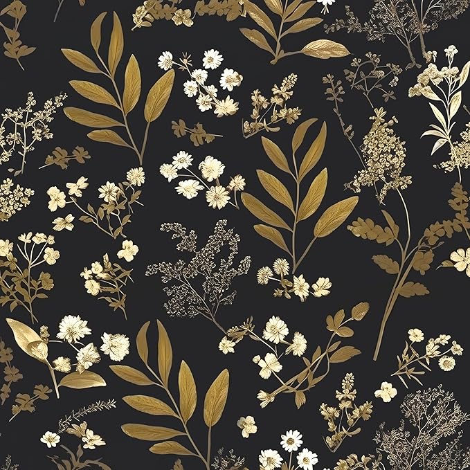 Gothic Wallpaper Peel and Stick Dark Floral Wallpaper 17.5in x 78.7in Vintage Leaf Contact Paper Vinyl Waterproof Self Adhesive Boho Botanical Wall Paper for Bedroom Cabinet Décor