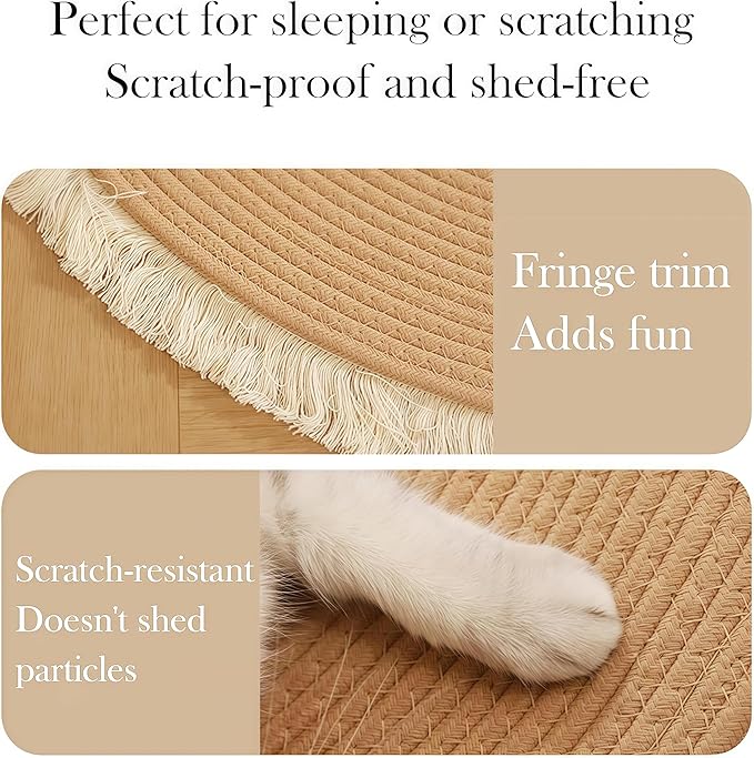 Cotton Rope Area Rug for Cats, Cat Scratching Rug, Washable Round Vintage Reversible Woven Tassel Rug, Soft and Stylish Home Accent, Easy Clean, Multiple Sizes (Off-White, 47" (120cm))