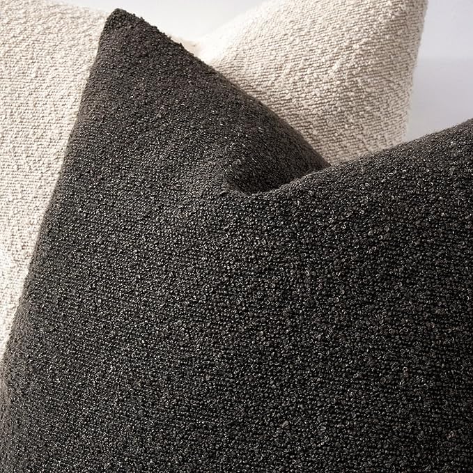 Boucle Decorative Lumbar Pillow Covers for Couch Set of 2, 12x20 inches, Dark Coffee