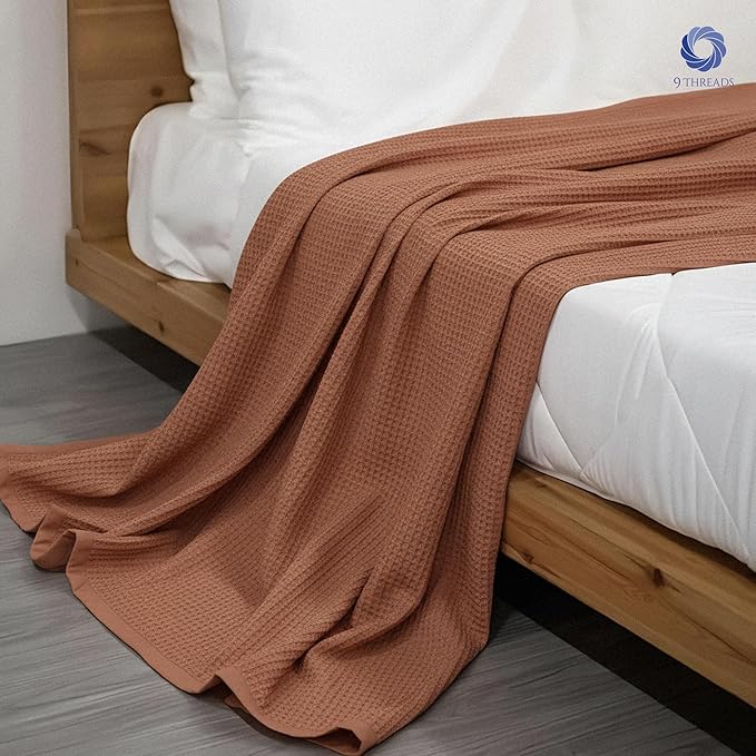 Multipurpose Blanket - 1 Piece Herringbone 100% Extra Long Staple Cotton (Waffle-Coffee, Throw)